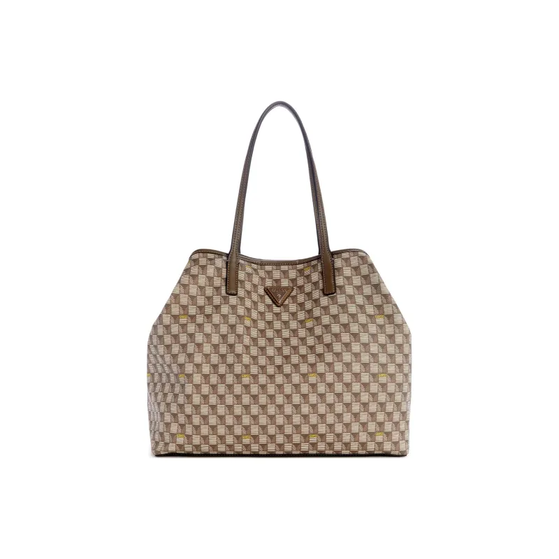 GUESS Faux Leather Tote Bag Shopping Bag Shoulder Bag Handbag Large Size Unisex Brown-2