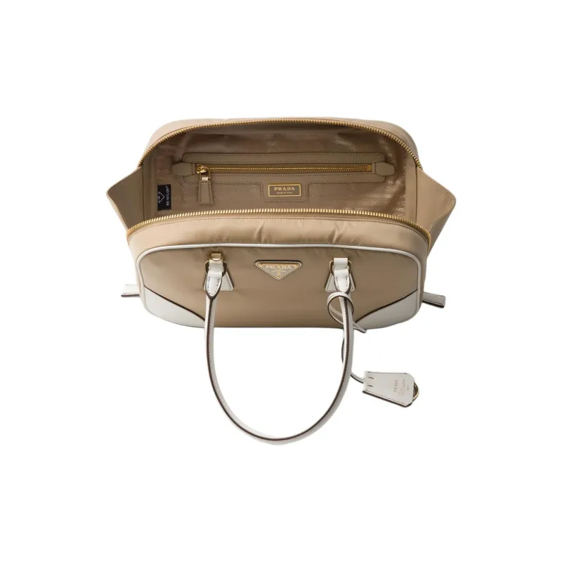 PRADA Re-Edition Nylon And Leather Shoulder Bag Crossbody Bag Handbag Medium Size Women's Camel White-3