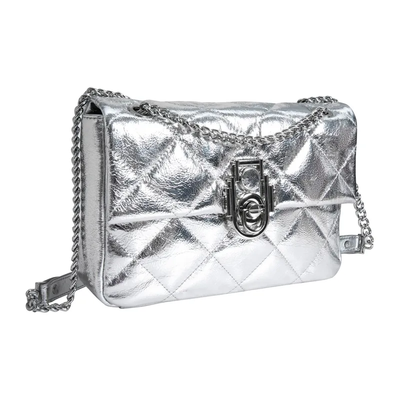 Moran & Karly Cow Leather Shoulder Bag, Crossbody Bag Women's Space Silver-4