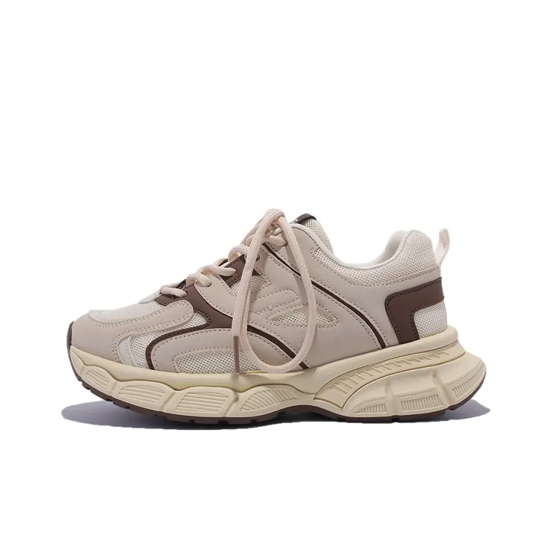 SNXR Anti-Slip Wear-Resistant Waterproof And Breathable Low-Top Chunky Sneakers Women's Beige-17