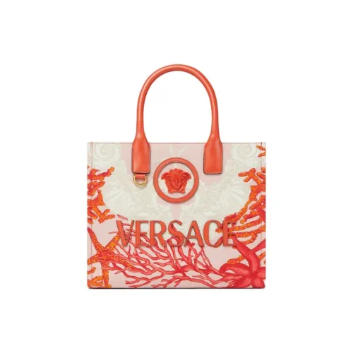 VERSACE La Medusa Canvas Neoprene Bag Shopping Bag Shoulder Bag Handbag Small Size Women's Coral