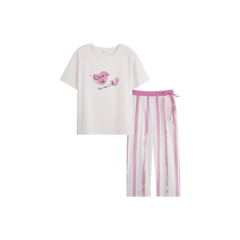Sha Qian Pajama Set Summer Women's White-0