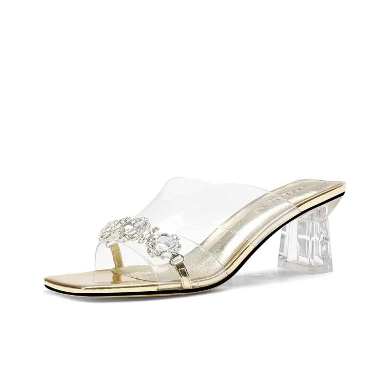 BOSSSUNWEN Rubber Sole Sequins Cut Out Rhinestone Slide Slippers Women's-6