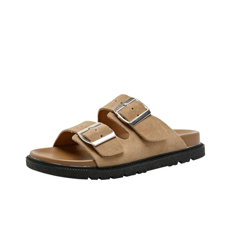 QINGZHUHU Slide Slippers Women's Khaki-0