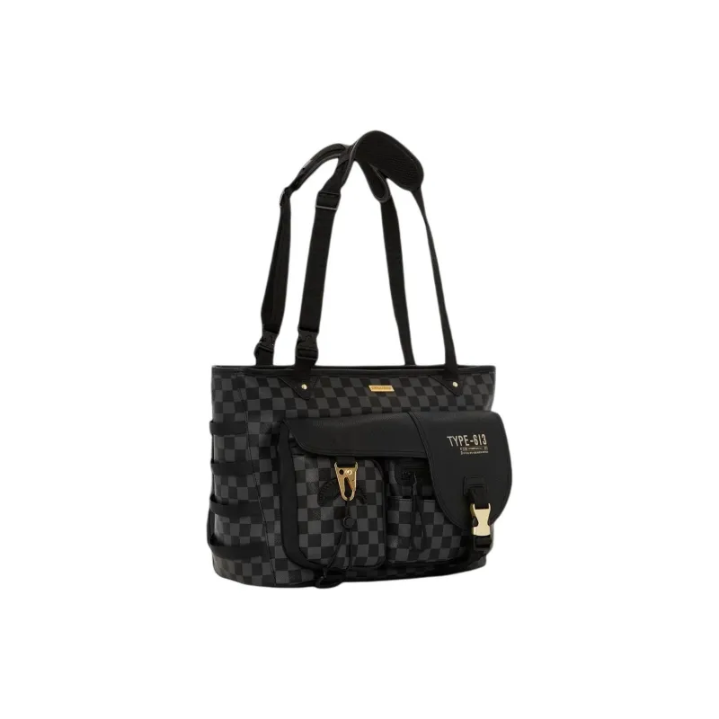 SPRAYGROUND Artificial Leather Tote Bag Shopping Bag Shoulder Bag Handbag Unisex Black Plaid-1