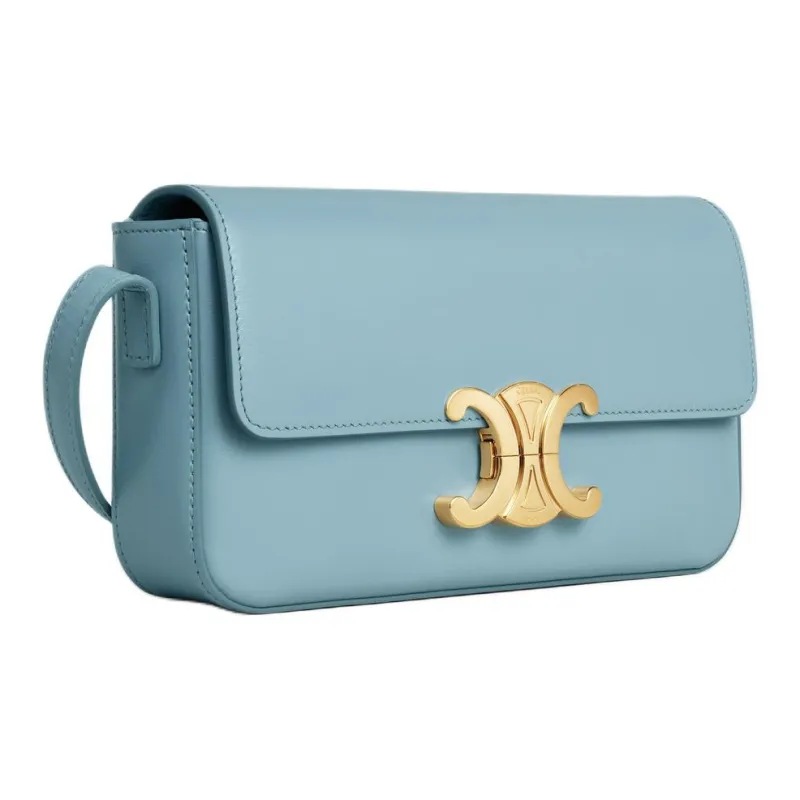 CELINE Triomphe Shiny Cow Leather Shoulder Bag Handbag Shoulder Bag Women's California Blue-1