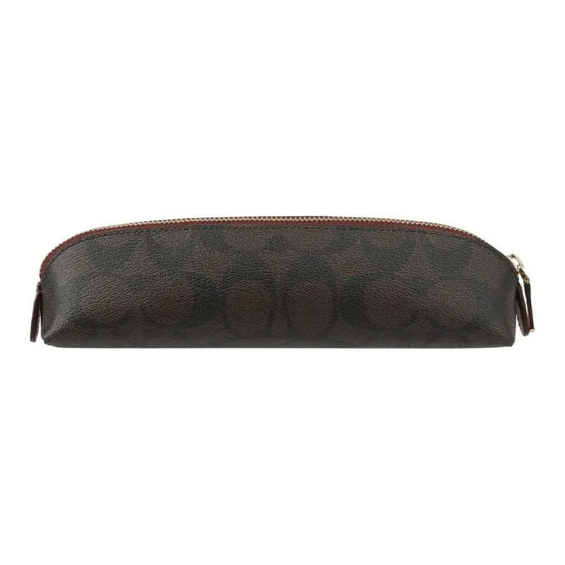 COACH Pencil Case Canvas With Smooth Leather Makeup Brush Bag Makeup Bag Small Size Women's Brown-2