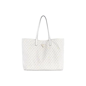 GUESS Faux Leather Tote Bag Shopping Bag Shoulder Bag Handbag Large Size Unisex Ecru