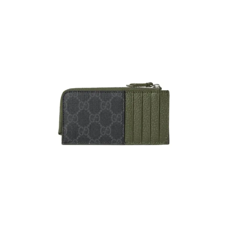 GUCCI Supreme Canvas Card Clip Card Holder Men's Black & Dark Green-3