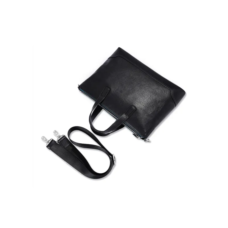 PULUWIRR Cow Leather Briefcase Regular Unisex Black-4