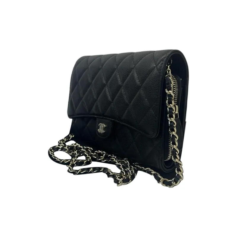 CHANEL WOC Leather With Litchi Grain Calfskin Shoulder Bag, Crossbody Bag Women's Black-2