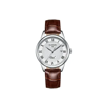 GUANQIN GQ18918.BBZPD Mechanical Movement Genuine Leather Strap Watch Men's Watches White Dial