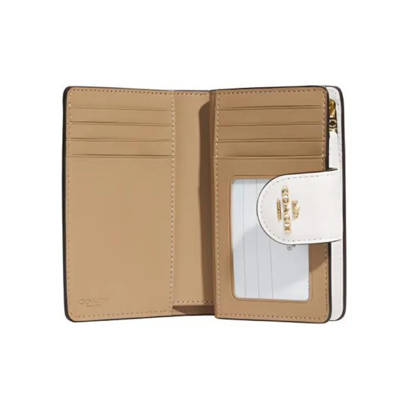 COACH Corner Zip Coated Canvas And Smooth Leather Card Holder, Wallet Women's White-3