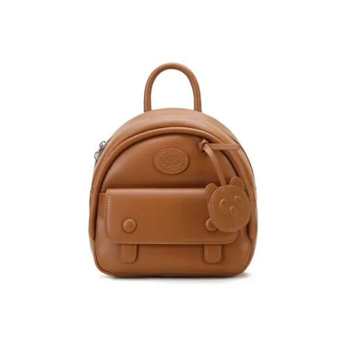 VANWALK PU Backpack Double Shoulder Small Backpack Regular Women's White/Yellow/Brown