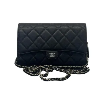 CHANEL WOC Leather With Calfskin Shoulder Bag, Crossbody Bag Women's Black
