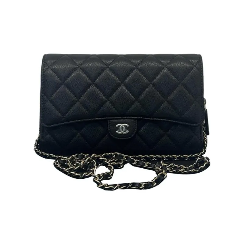 CHANEL WOC Leather With Litchi Grain Calfskin Shoulder Bag, Crossbody Bag Women's Black-0