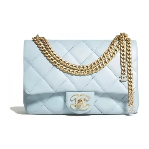 CHANEL Lambskin Flap Bag, Crossbody Bag, Shoulder Bag Women's Light Blue