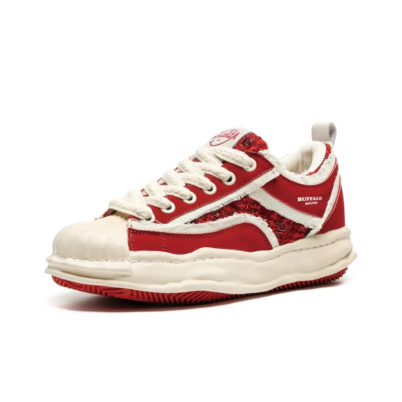 BUFFALO BOUND Anti Slip Wear Resistant Low Top Skateboard Shoes Men's Red-2
