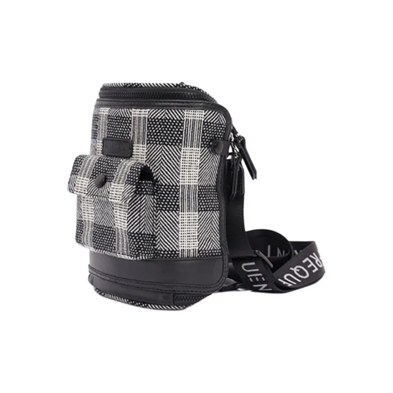 FREQUENTFLYER Wool Shoulder Bag Mini Unisex Black White Plaid-1