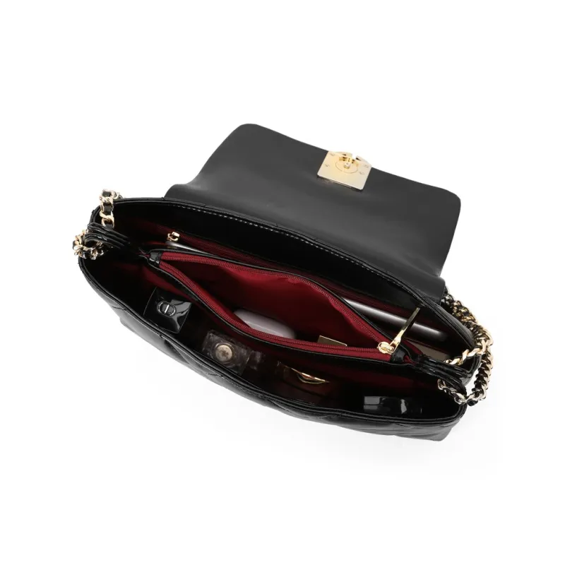 PIERRE CARDIN Fashion Versatile Commute Diamond Pattern Women's Bag Women's Black/Ecru-5