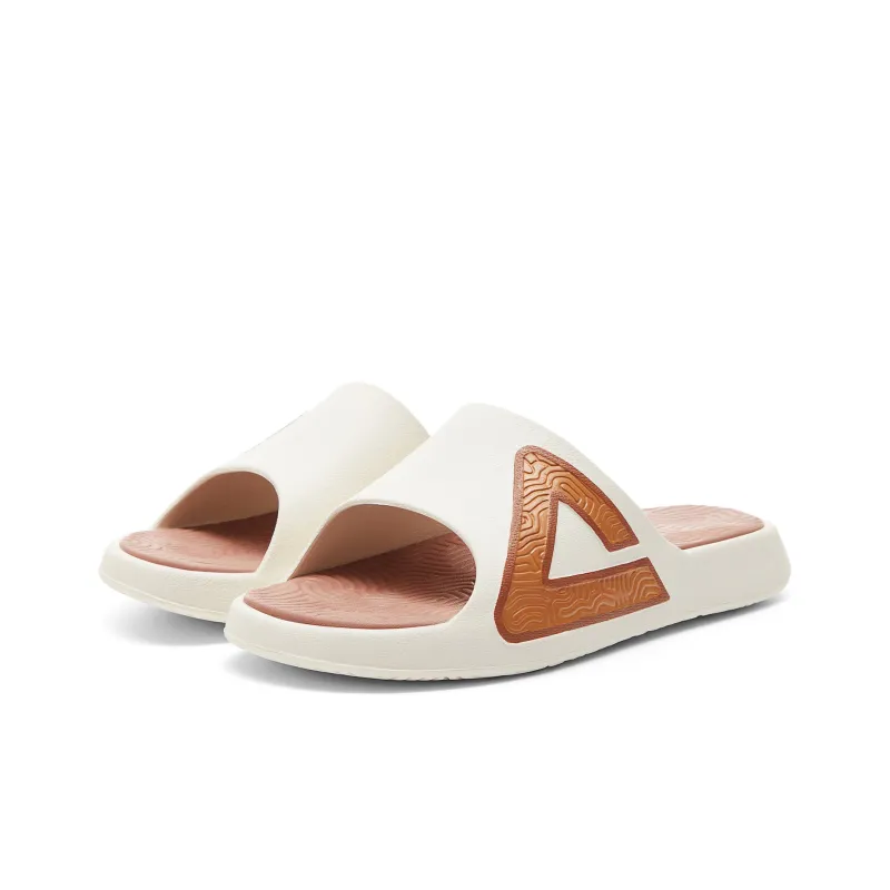 PEAK Slide Slippers Women's Canvas White With Taifei Brown-2