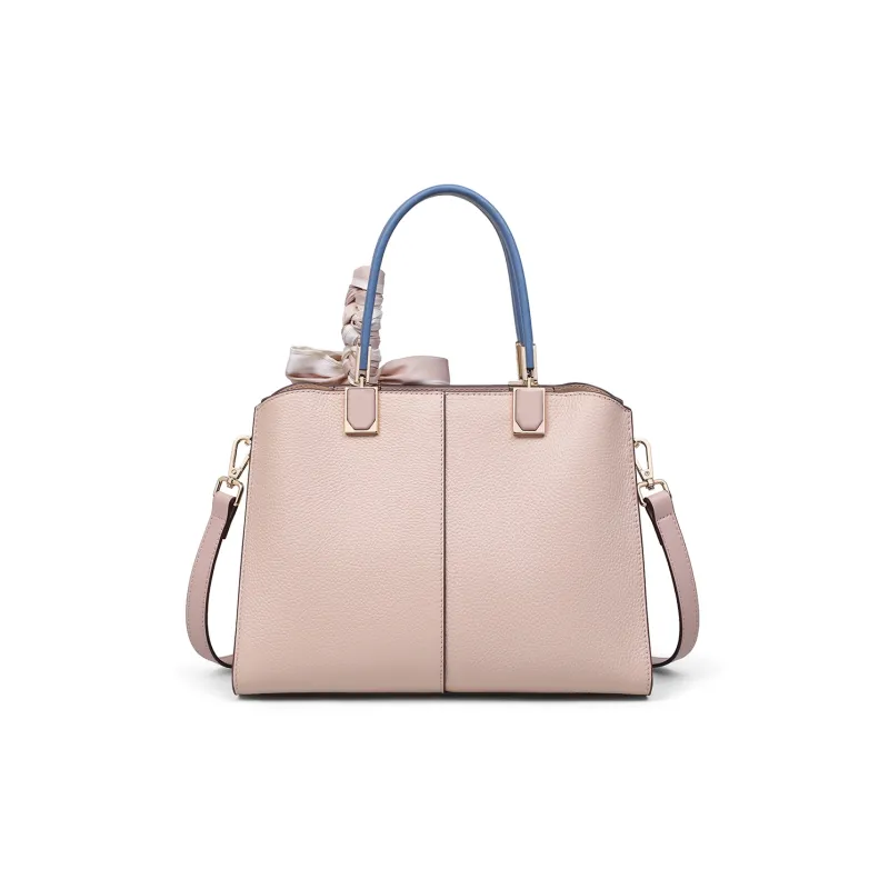 C°BANNER Cow Leather With Synthetic Leather Handbag, Shoulder Bag, Crossbody Bag, Kelly Bag Women's Beige Apricot-4