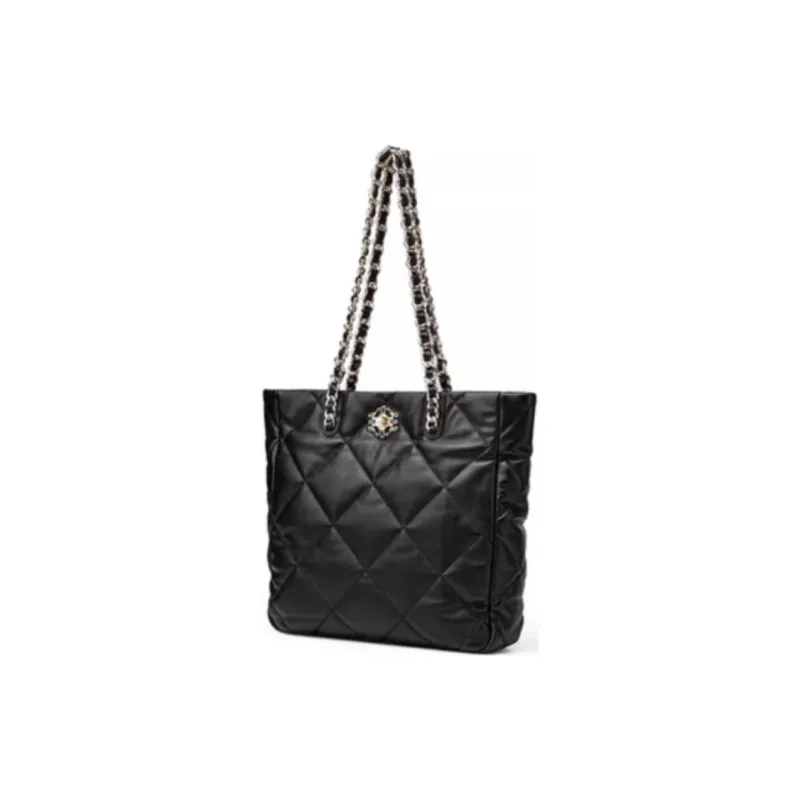 GOLDLION Cow Leather Tote Bag Shopping Bag Handbag Shoulder Bag Women's Black/Ecru-1