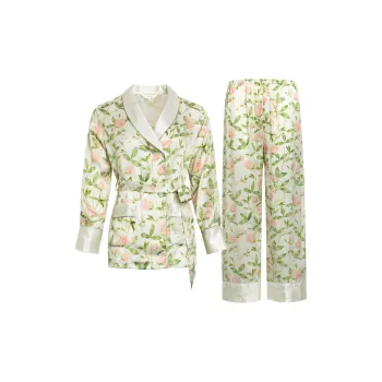 Silk Boundary Pajama Set Women's White Green