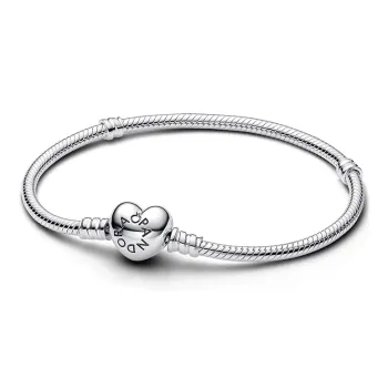 Pandora Moments Heart Clasp Snake Chain Bracelet Silver