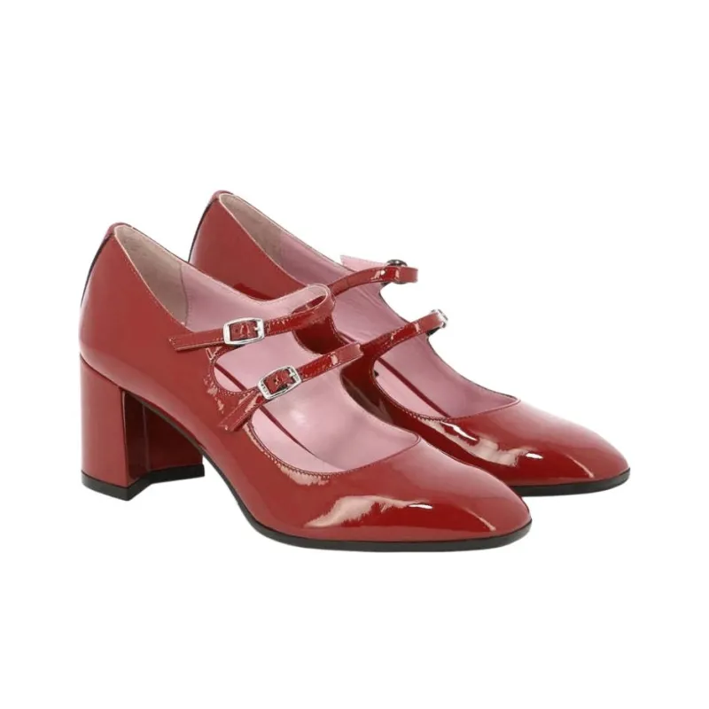 Carel Chunky Heel Mary Jane Shoes Women's Red-2