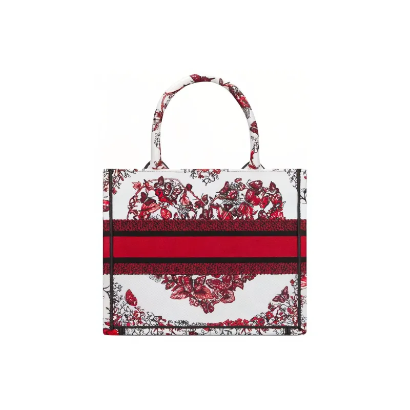 DIOR BookTote Embroidery Tote Bag Shopping Bag Handbag Small Size Women's White & Red-3