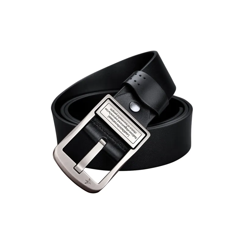 WilliamPOLO Cow Leather Leather Belts Men's Silver Buckle Black Strap 3.8cm Width-1