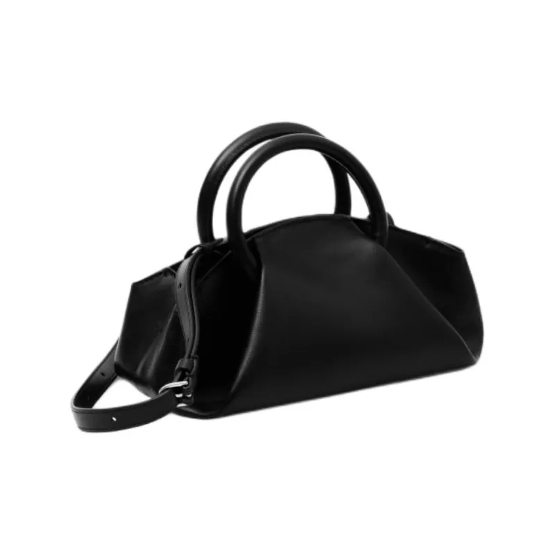 COS Cow Leather Tote Bag, Shopping Bag, Handbag, Shoulder Bag Mini Women's Black-1