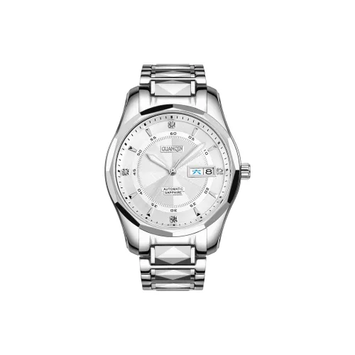 GUANQIN GJ16013.GD Mechanical Movement Stainless Steel Watchband Watch Men's Watches White Dial