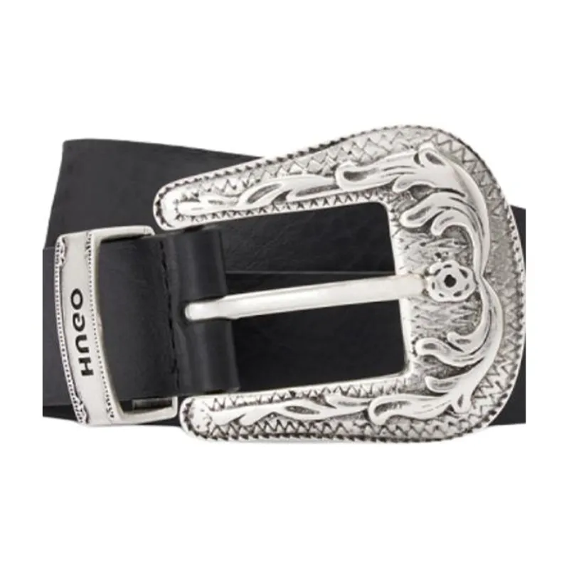 HUGO BOSS Solid Color Design, Pin Buckle Cow Leather Belts Men's Black Width 3CM-2