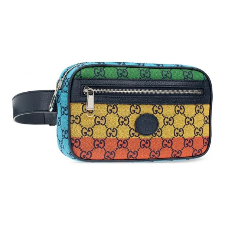 GUCCI Canvas With Leather Canvas Bag Sling Bag Fanny Pack Unisex Multicolor-1