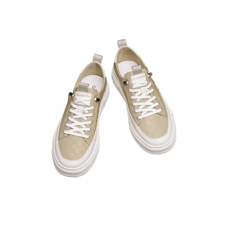 OCEANIA ROO Slip on Height Increasing, Lightweight, Breathable, Slip Resistant Low Top Skateboard Shoes Men's Khaki-2