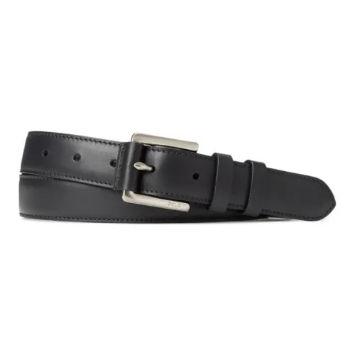 Polo Ralph Lauren Solid Color Design Pin Buckle Cow Leather Leather Belts Men's Black Width: 2.5CM