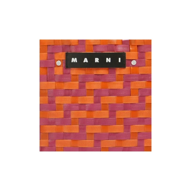 MARNI MARKET Letter Patch Woven Design Tote Bag, Shopping Bag, Handbag Mini Women's Fuchsia & Pink-4