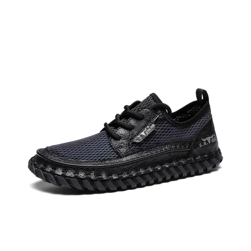 G.N.SHIJIA Men's Casual Shoes Men Low Top Black/Khaki-1