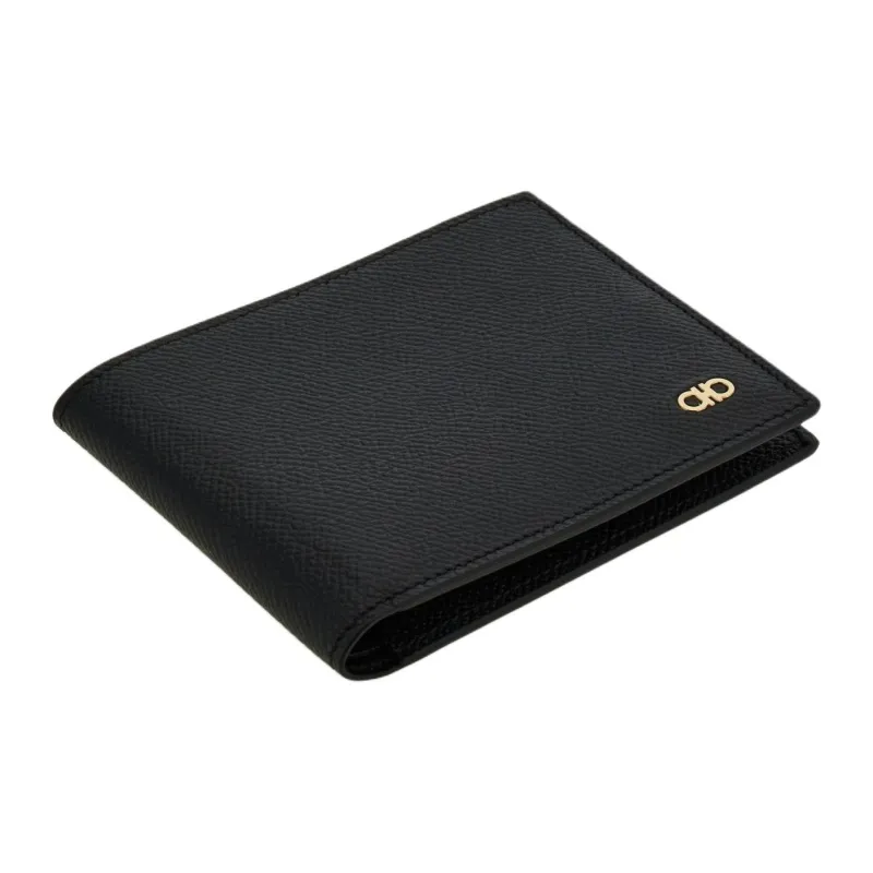 FERRAGAMO Stamped Calfskin Wallet Men's Black-3