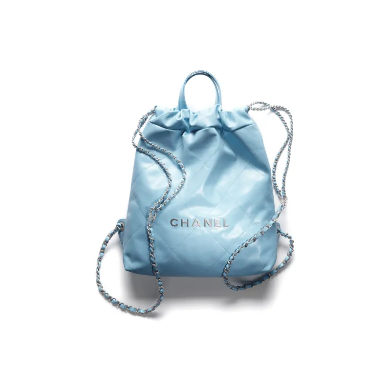 CHANEL Calfskin Backpack Trumpets Women's Light Blue-0