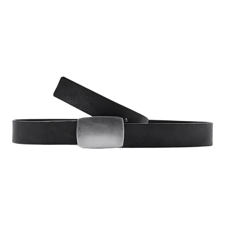 ZARA Textured Effect Plate Buckle Cow Leather Leather Belts Men's Black-1