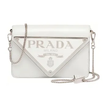 PRADA Leather Handbag, Shoulder Bag, Crossbody Bag Large Size Women's White