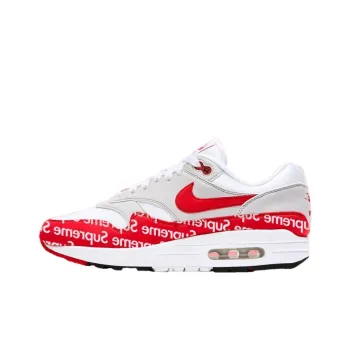 Supreme x Nike Air Max 1 Low Top Casual Running Shoes Unisex White Gray Red