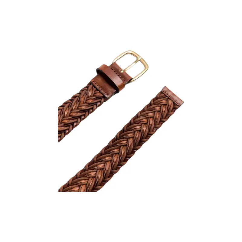 ZARA Woven Design Pin Buckle Leather Leather Belts Men's Brown-1