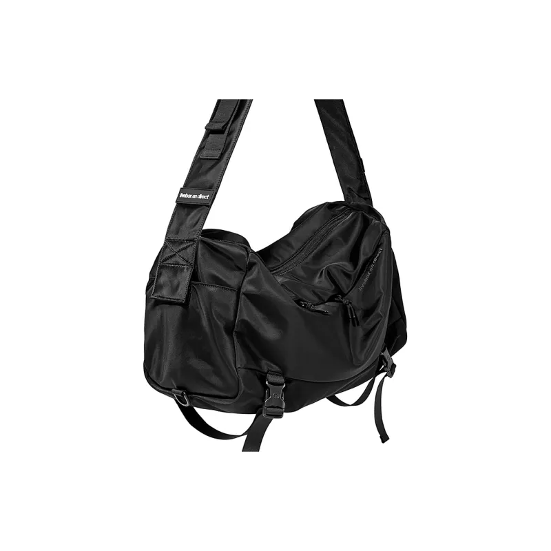 LIVEBOX EN DIRECT Nylon Fabric Messenger Bag One Shoulder Backpack Crossbody Bags Gym Bags Large Size Men's Black-2
