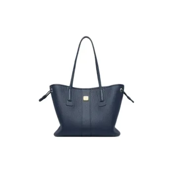 GOLDLION Cow Leather Tote Bag, Shopping Bag, Handbag, Shoulder Bag Women's Blue/Black