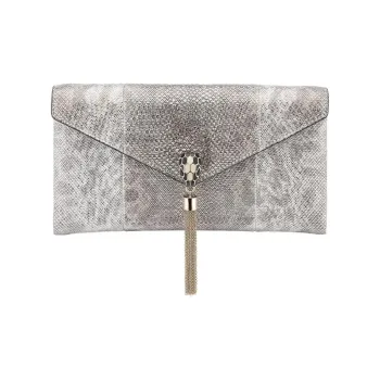 BVLGARI Snake Skin Clutch Women's White