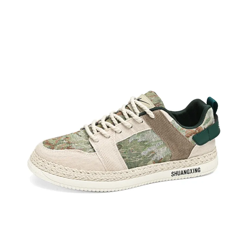 Binary Cushioning Abrasion Resistant Lightweight Breathable Slip Resistant Low Top Canvas Shoes Men's Beige Green-1